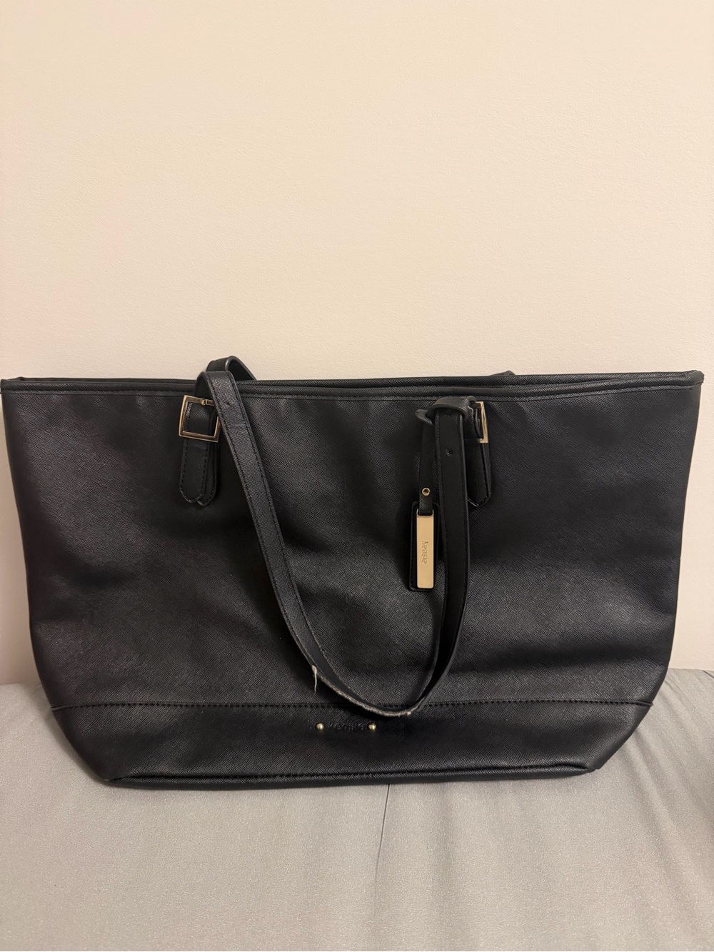 Kensie Black Leather Tote with Gold Accents